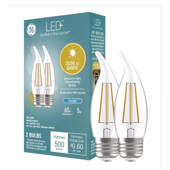 GE LE Dusk to Dawn 60W 5W Security MED Base LED Light Bulbs 2pk Sunlight Sensor - Picture 5 of 5